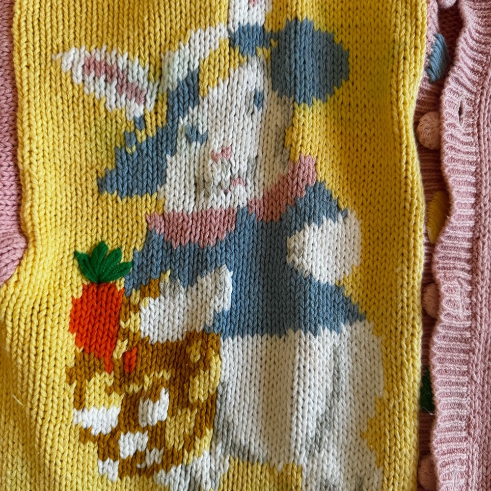 Alexandra Bartlett size LARGE Easter Sweater cardigan Pink bunny eggs Vintage - Picture 10 of 16